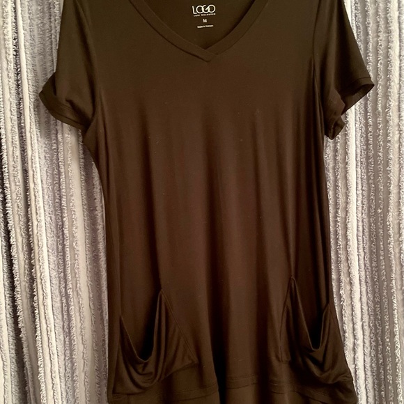 LOGO by Lori Goldstein Black Tunic with Lace size Medium - Picture 2 of 8